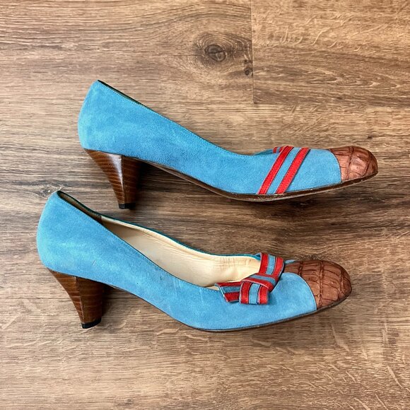 Moneta Blu Anthro Retro Blue Suede Heels Rockabilly 8 - Picture 10 of 15